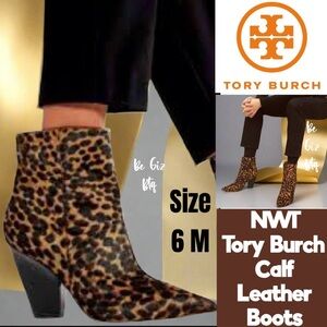 Tory Burch Authentic Lila 90MM Ankle Bootie Calf Hair Barbados Leopard Size 6M
